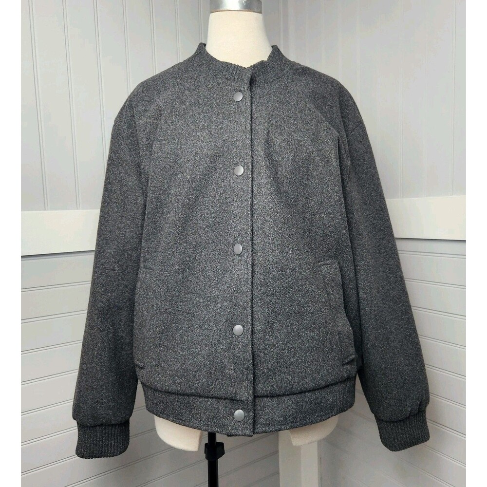 Well Worn Bomber Jacket Floral Lined Womens XL Charcoal Gray Snap-Button Casual